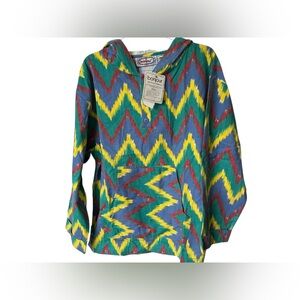 Vintage Bonjour Multicolor Hooded Pullover Medium Button NOS NWT